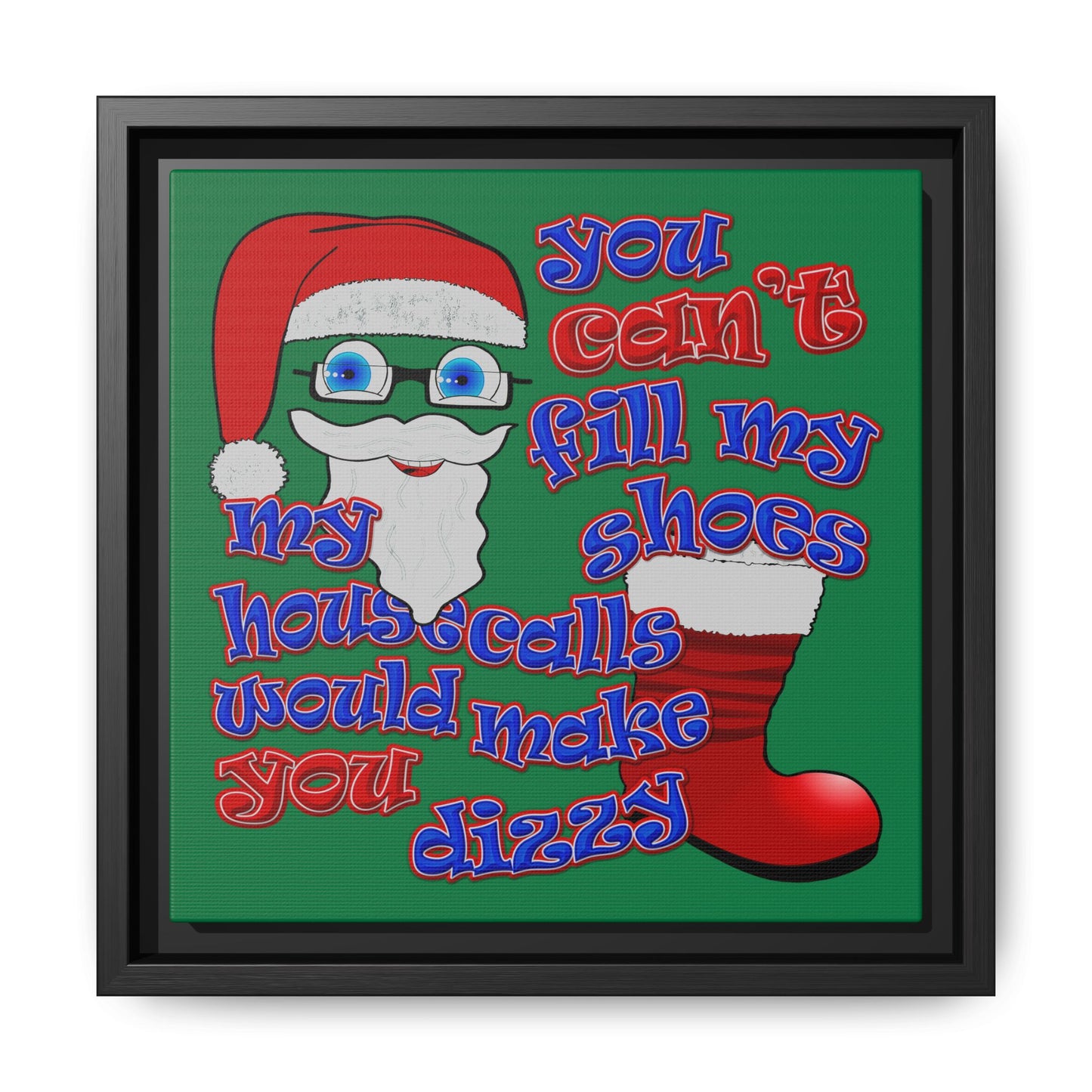 santa's shoes - framed canvas art (dark green)