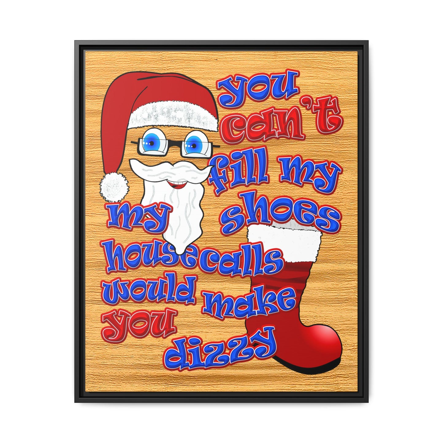 santa's shoes - framed canvas art (butterscotch wood finish)