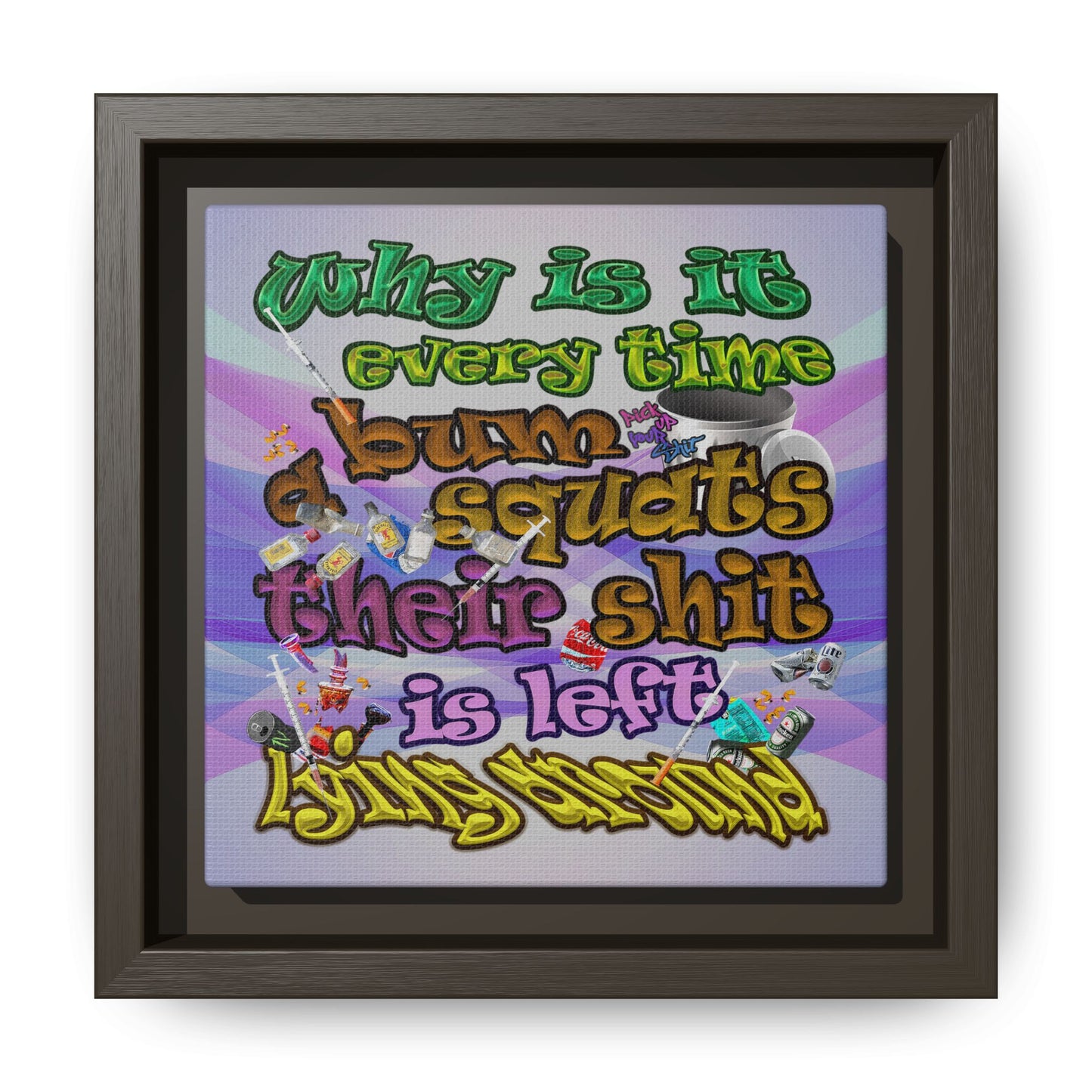 the bum's shit - framed canvas art (light blue-pink wave)