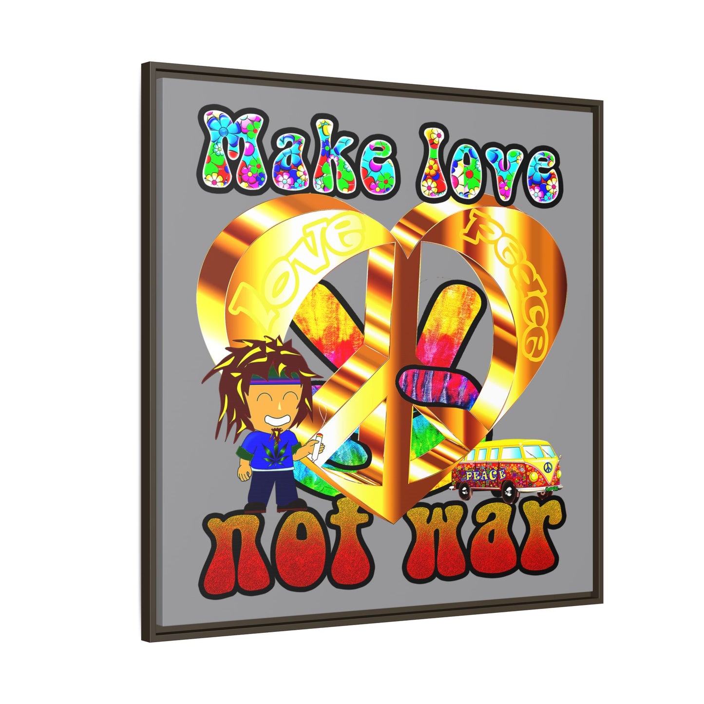 love peace - framed canvas art (grey)