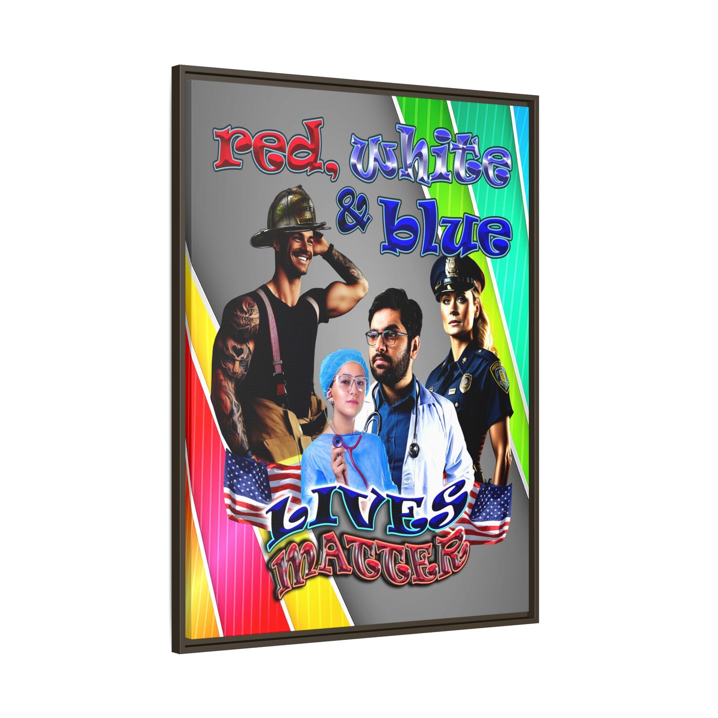 rw&b lives matter - framed canvas art (rainbow split)