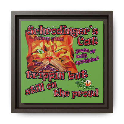 schrodinger's cat - framed canvas art (green)