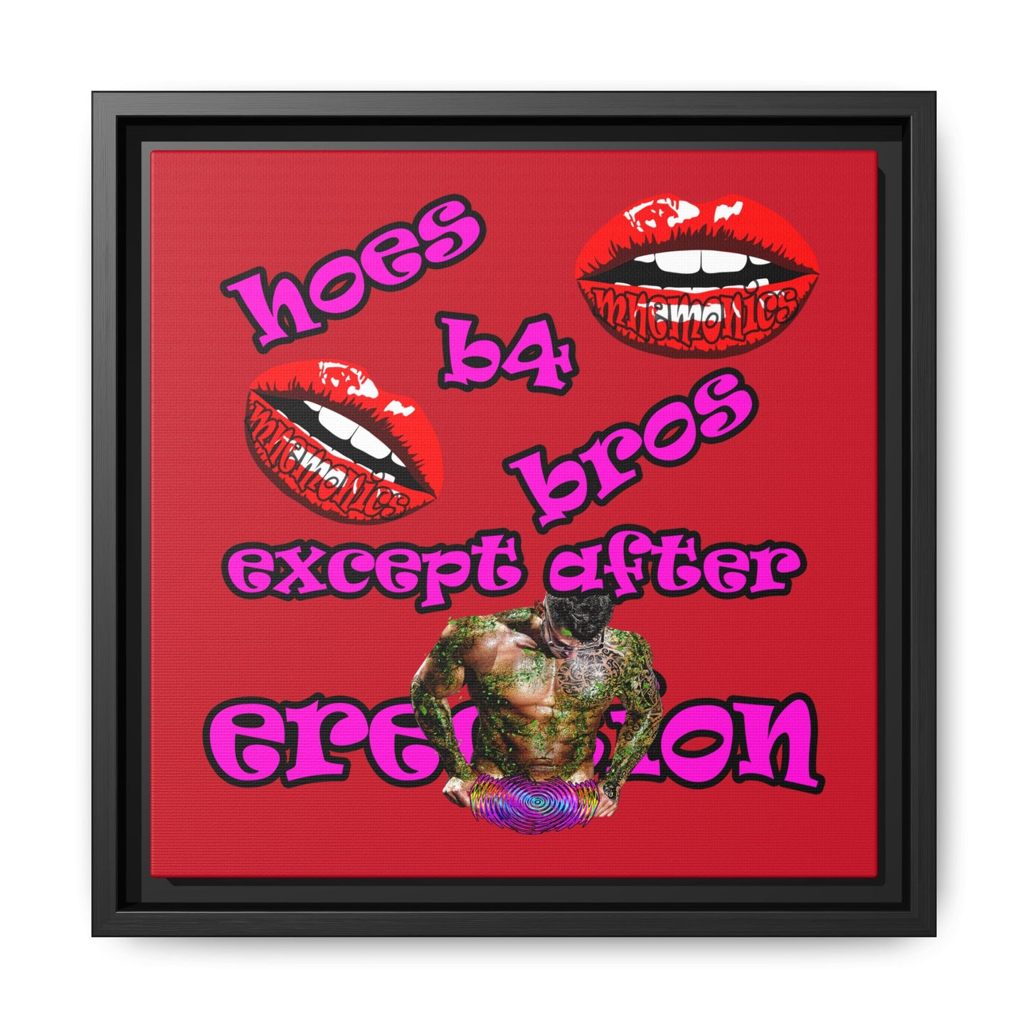 hoes b4 bros - framed canvas art (dark red)