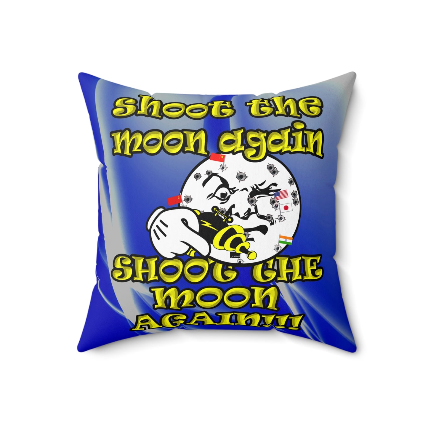 shoot the moon again - Spun Polyester Square Pillow - (blue-white wave)