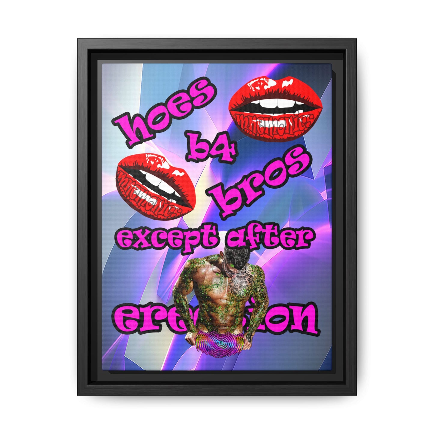 hoes b4 bros - framed canvas art (grey-pink wave)