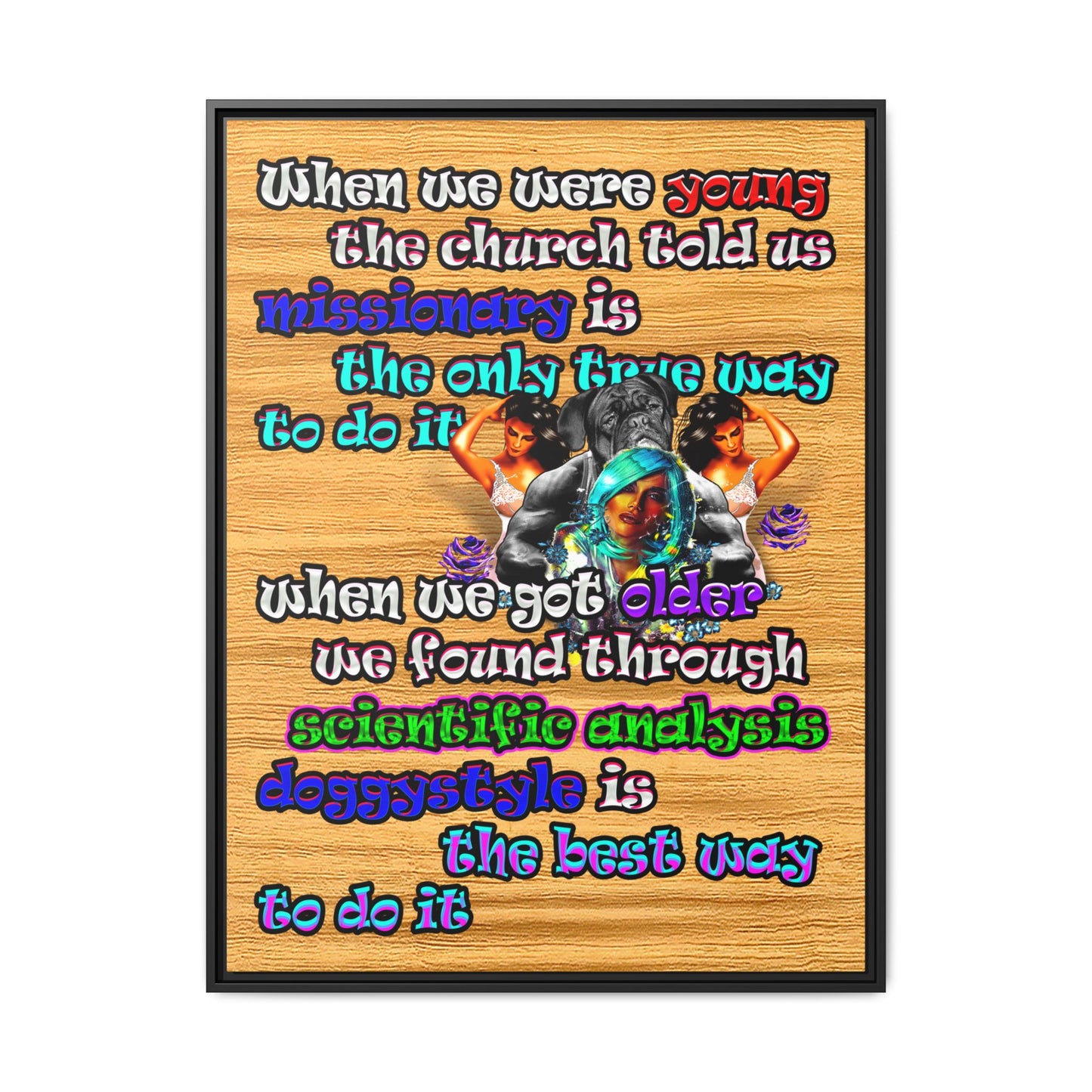 doggystyle - framed canvas art (butterscotch wood finish)
