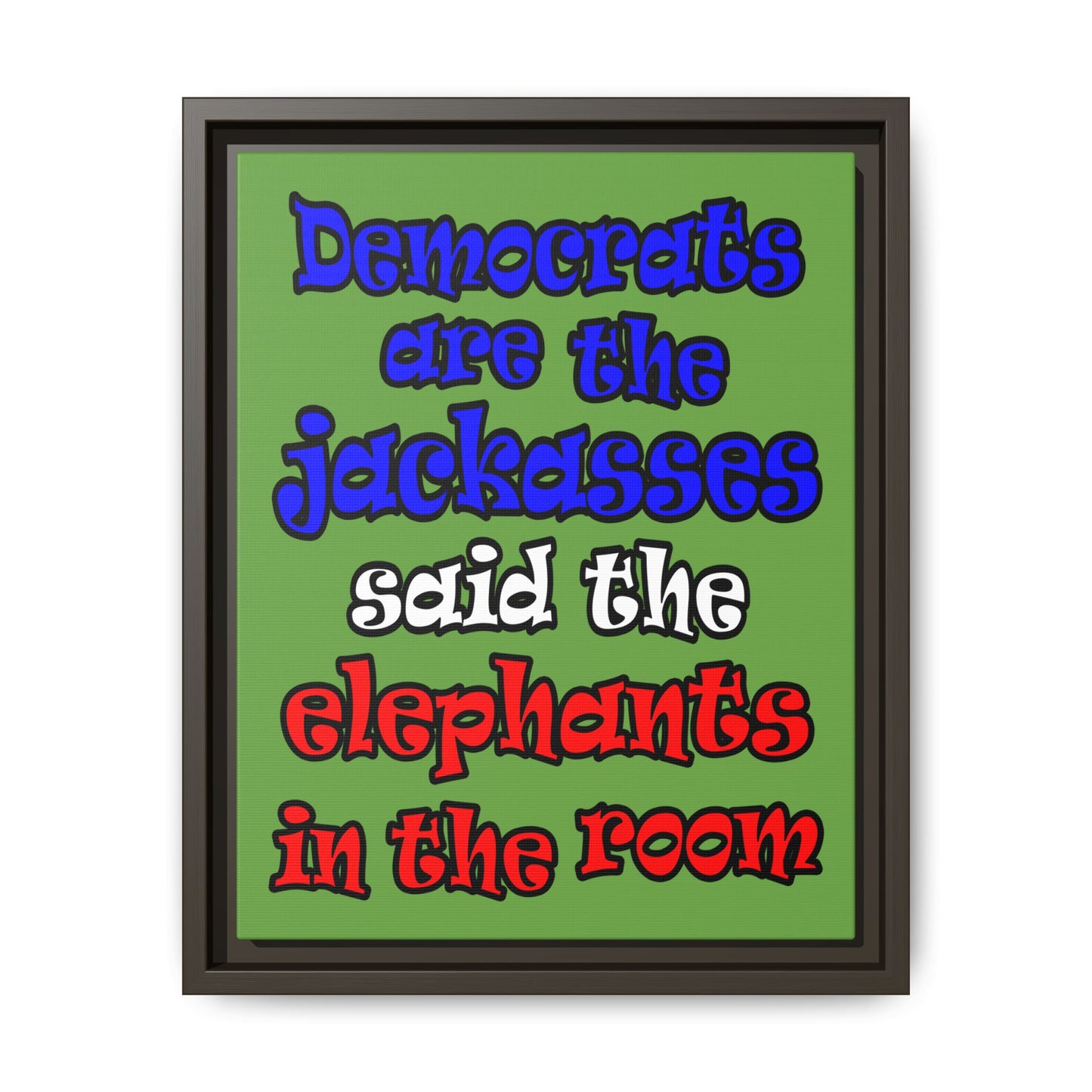 donkeys and elephants - framed canvas art (green)