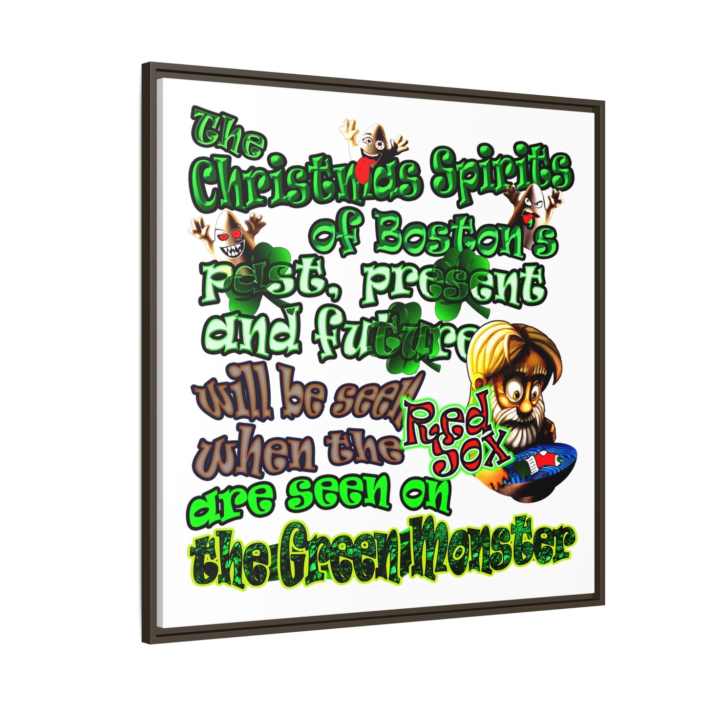 christmas spirits of boston - framed canvas art (white)