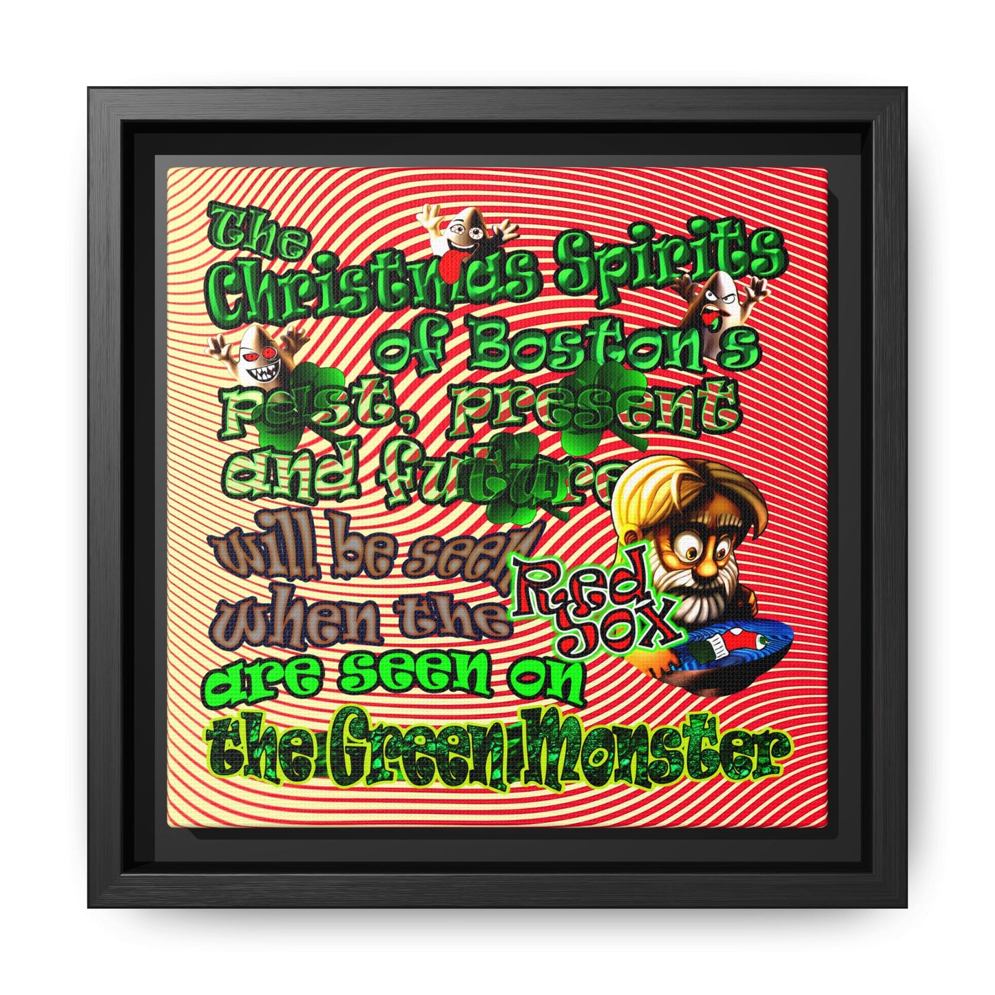 christmas spirits of boston - framed canvas art (yellow-orange wave)