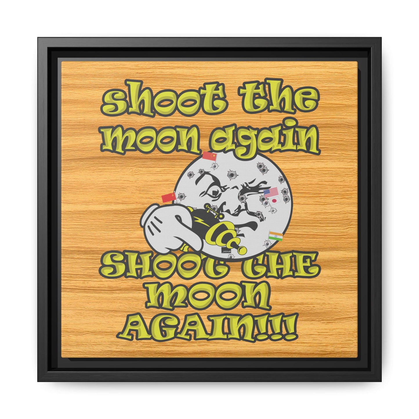 shoot the moon again - framed canvas art (butterscotch wood finish)