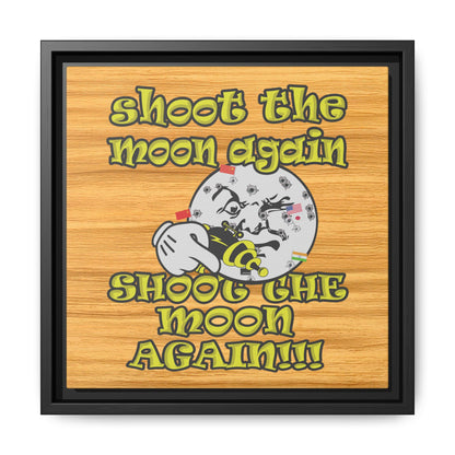 shoot the moon again - framed canvas art (butterscotch wood finish)