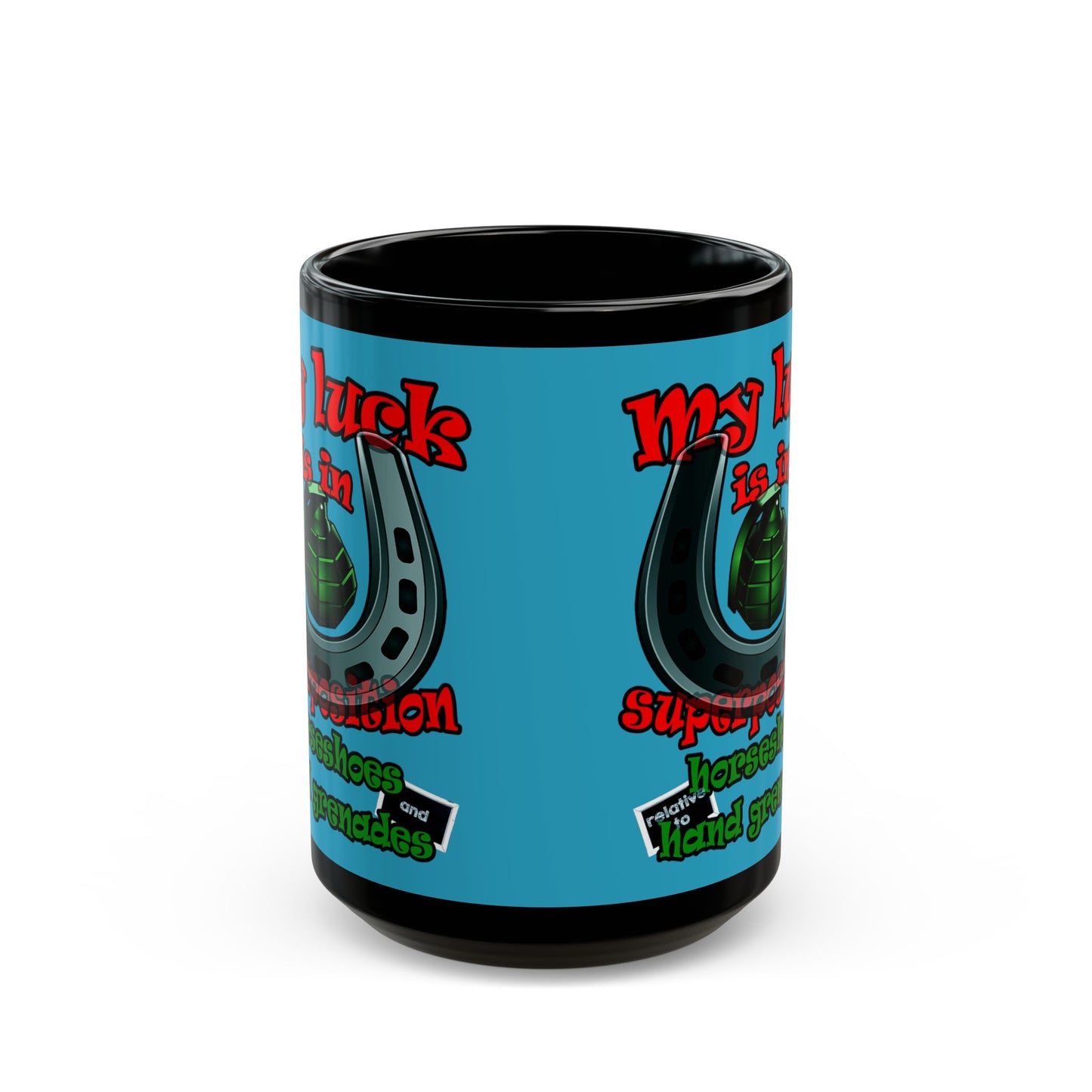 my luck - Black Mug (turquoise)
