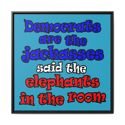 donkeys and elephants - framed canvas art (turquoise)