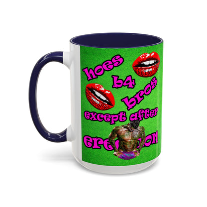 hoes b4 bros - Accent Mug (green turf)