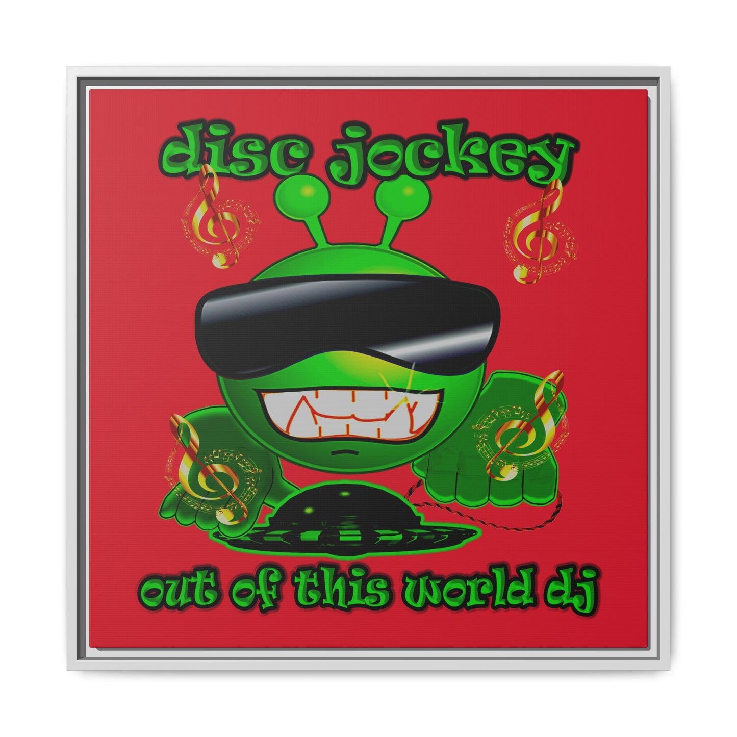 disc jockey - framed canvas art (dark red)
