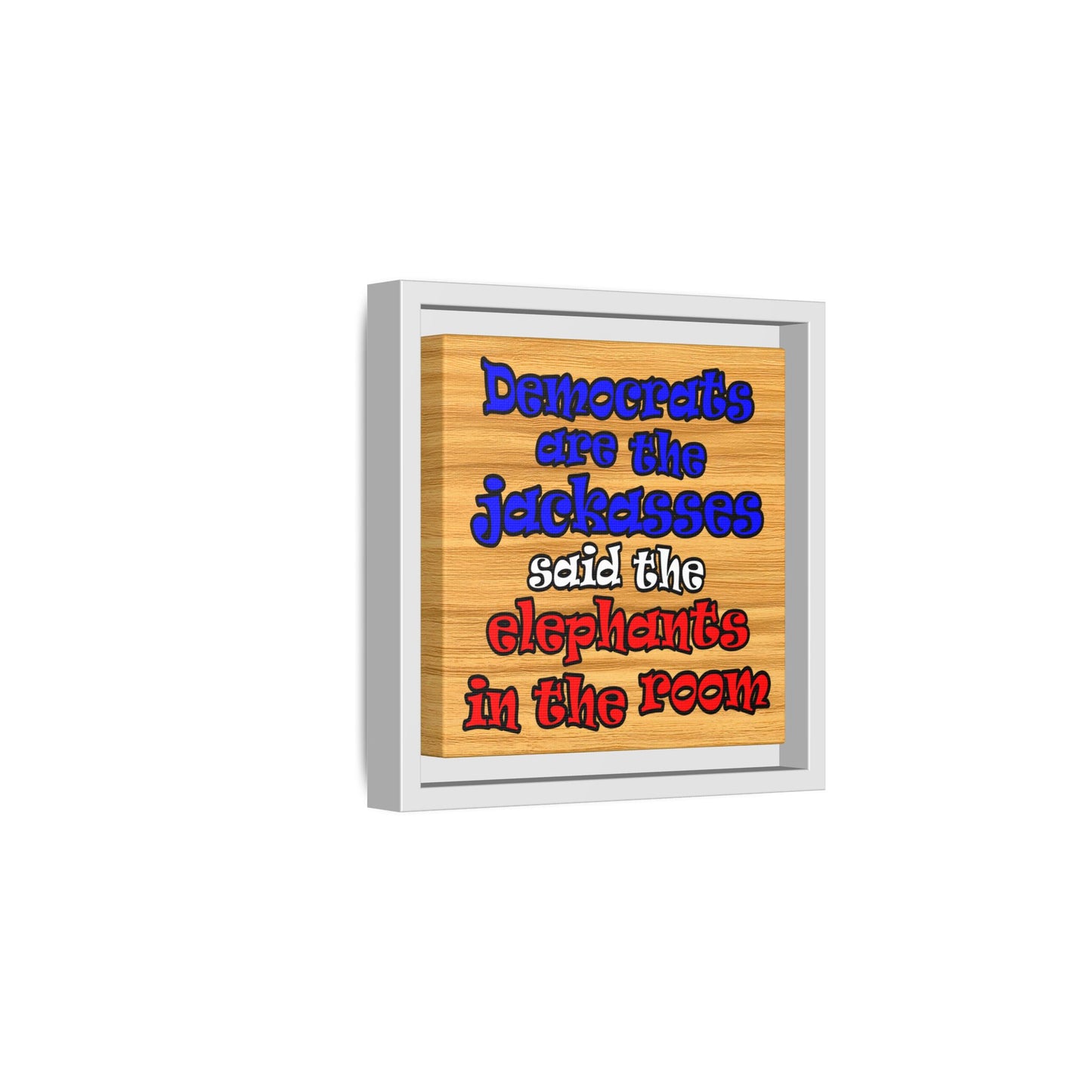 donkeys and elephants - framed canvas art (butterscotch wood finish)