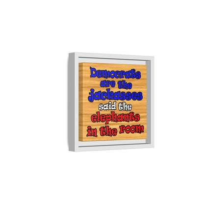 donkeys and elephants - framed canvas art (butterscotch wood finish)