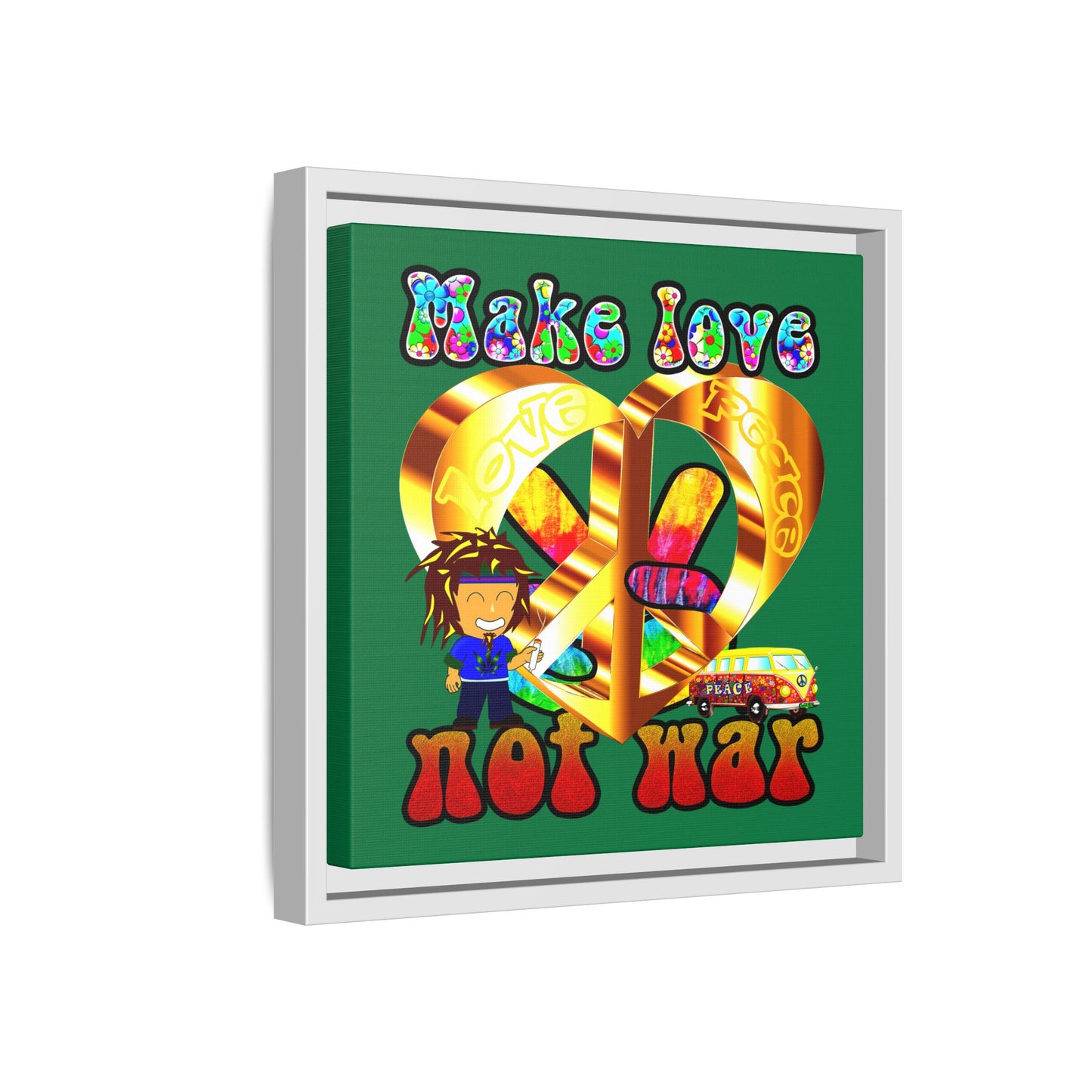 love peace - framed canvas art (dark green)