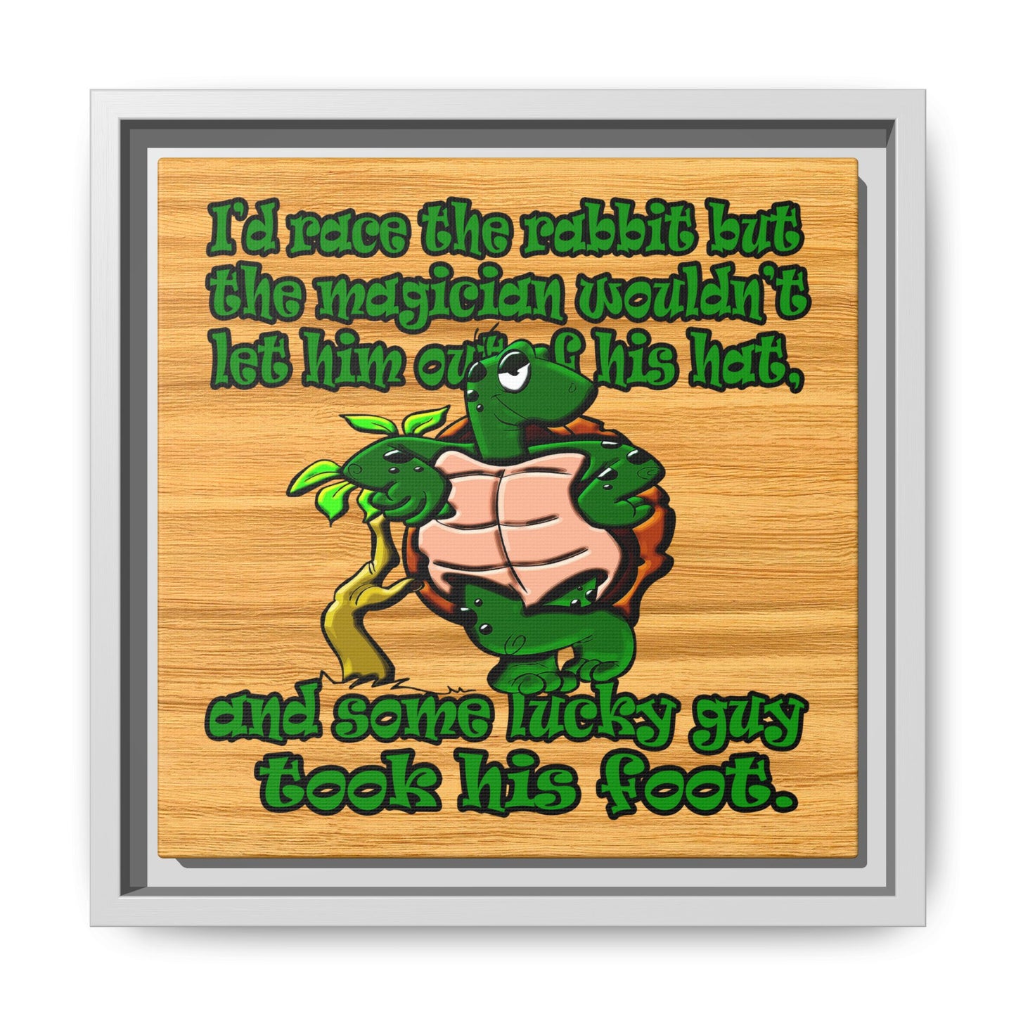turtle race - framed canvas art (butterscotch wood finish)