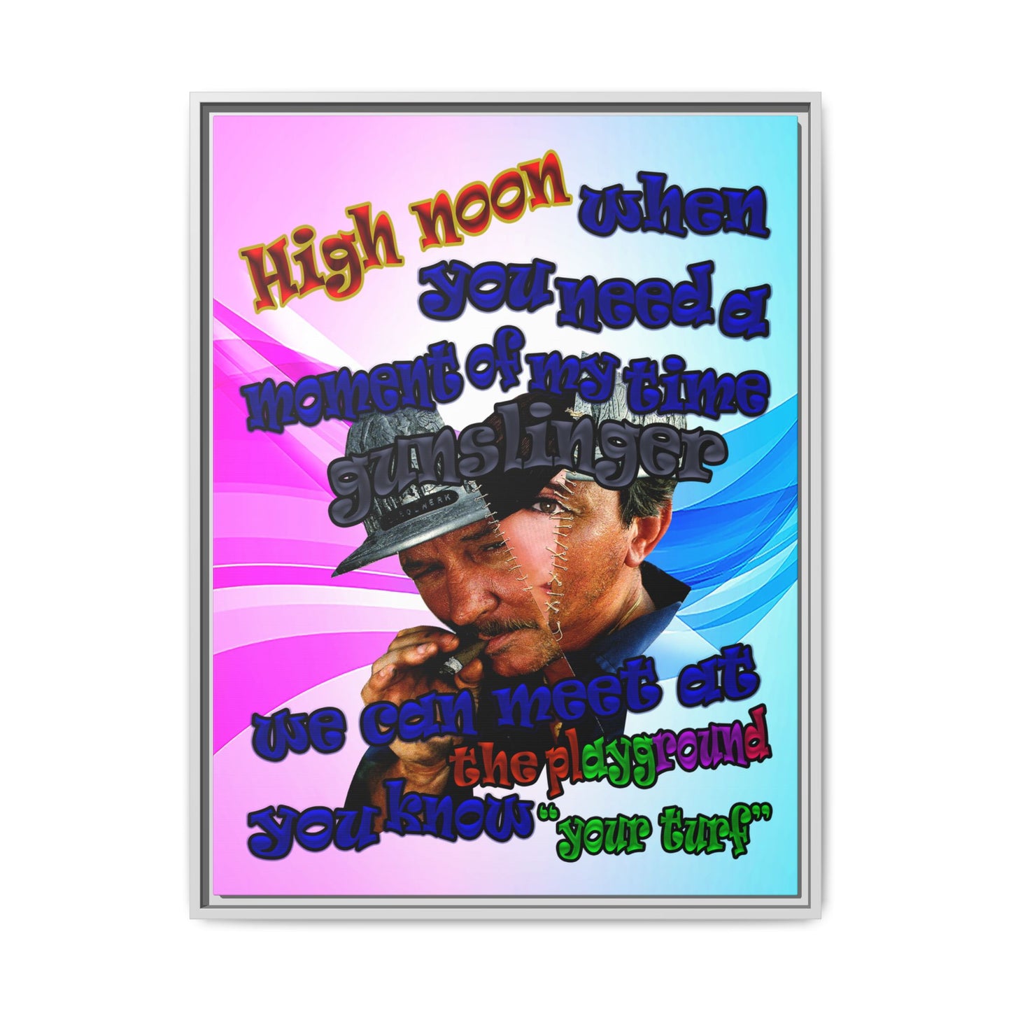 high noon - framed canvas art (light blue-pink wave)
