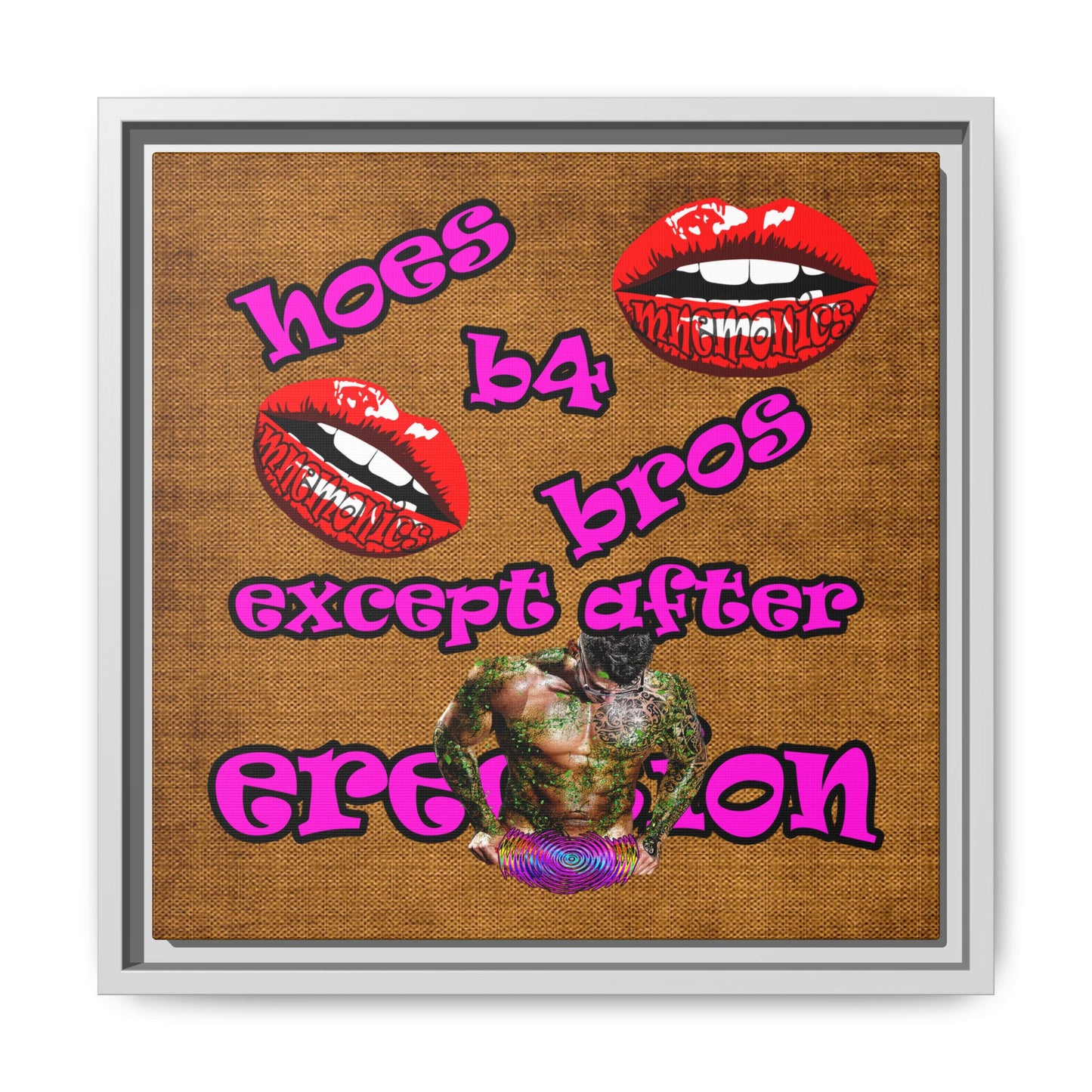 hoes b4 bros - framed canvas art (brown papyrus)