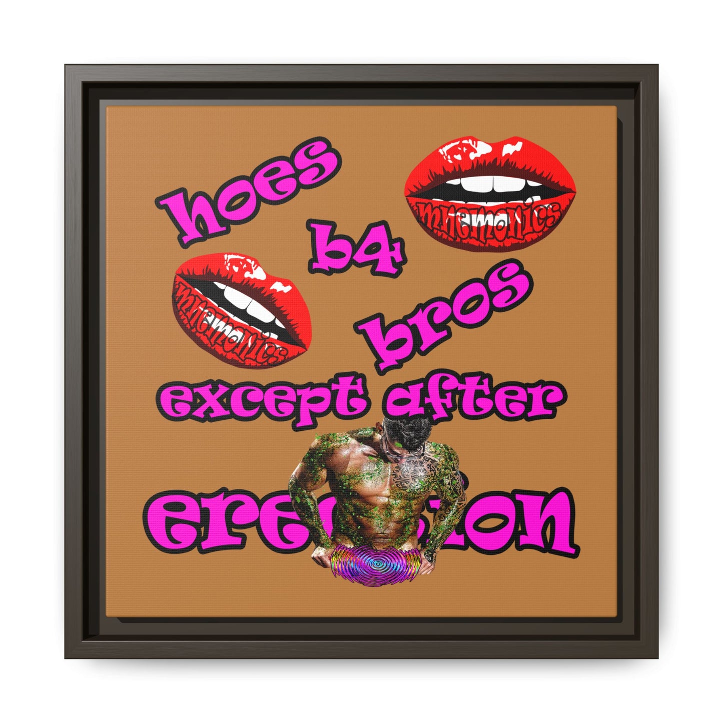 hoes b4 bros - framed canvas art (light brown)