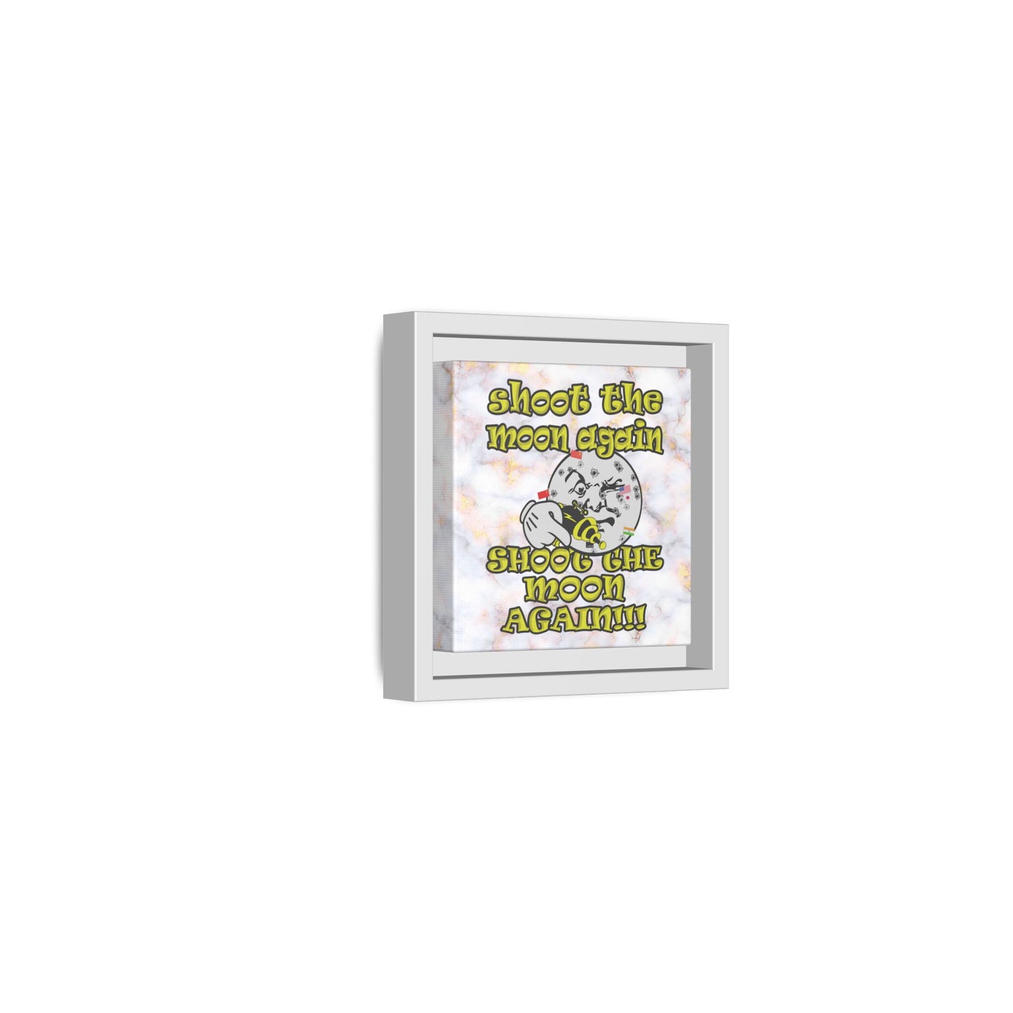 shoot the moon again - framed canvas art (white marble)