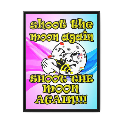 shoot the moon again - framed canvas art (light blue-pink wave)