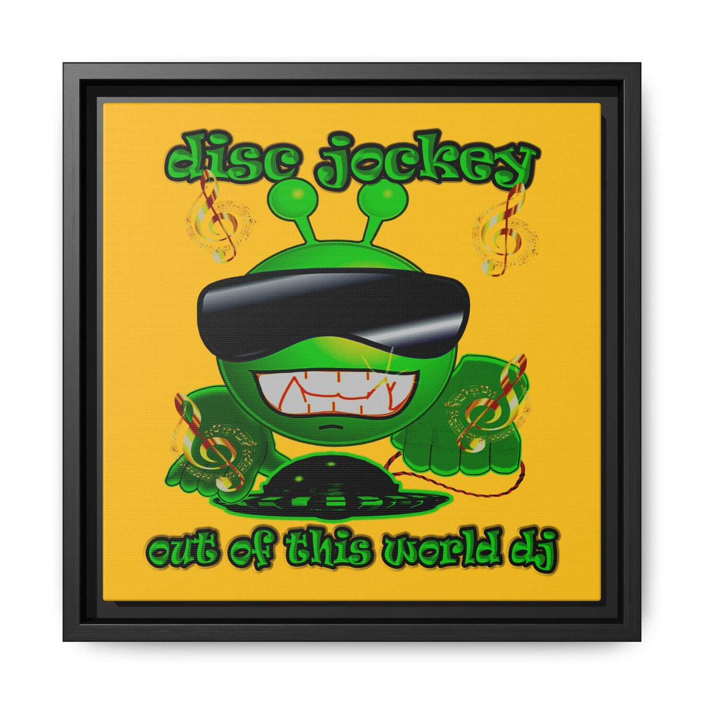 disc jockey - framed canvas art (yellow)