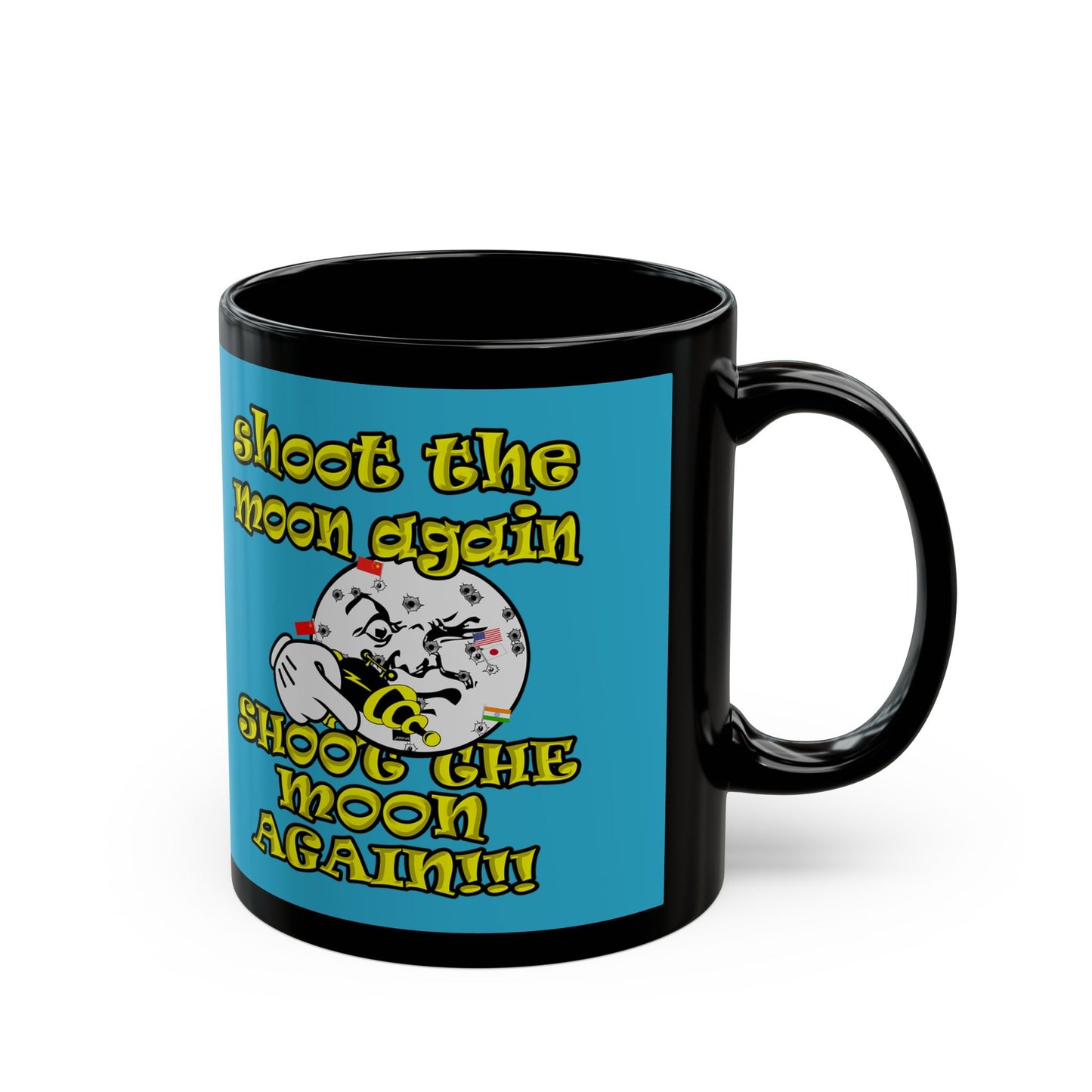 shoot the moon again - Black Mug (turquoise)
