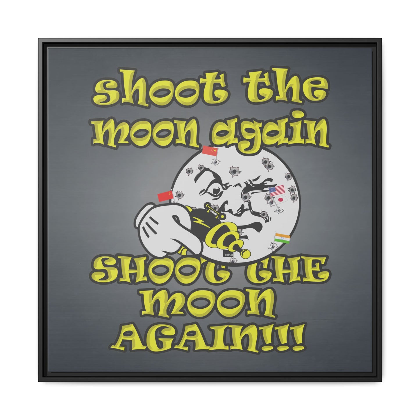 shoot the moon again - framed canvas art (grey-light grey)