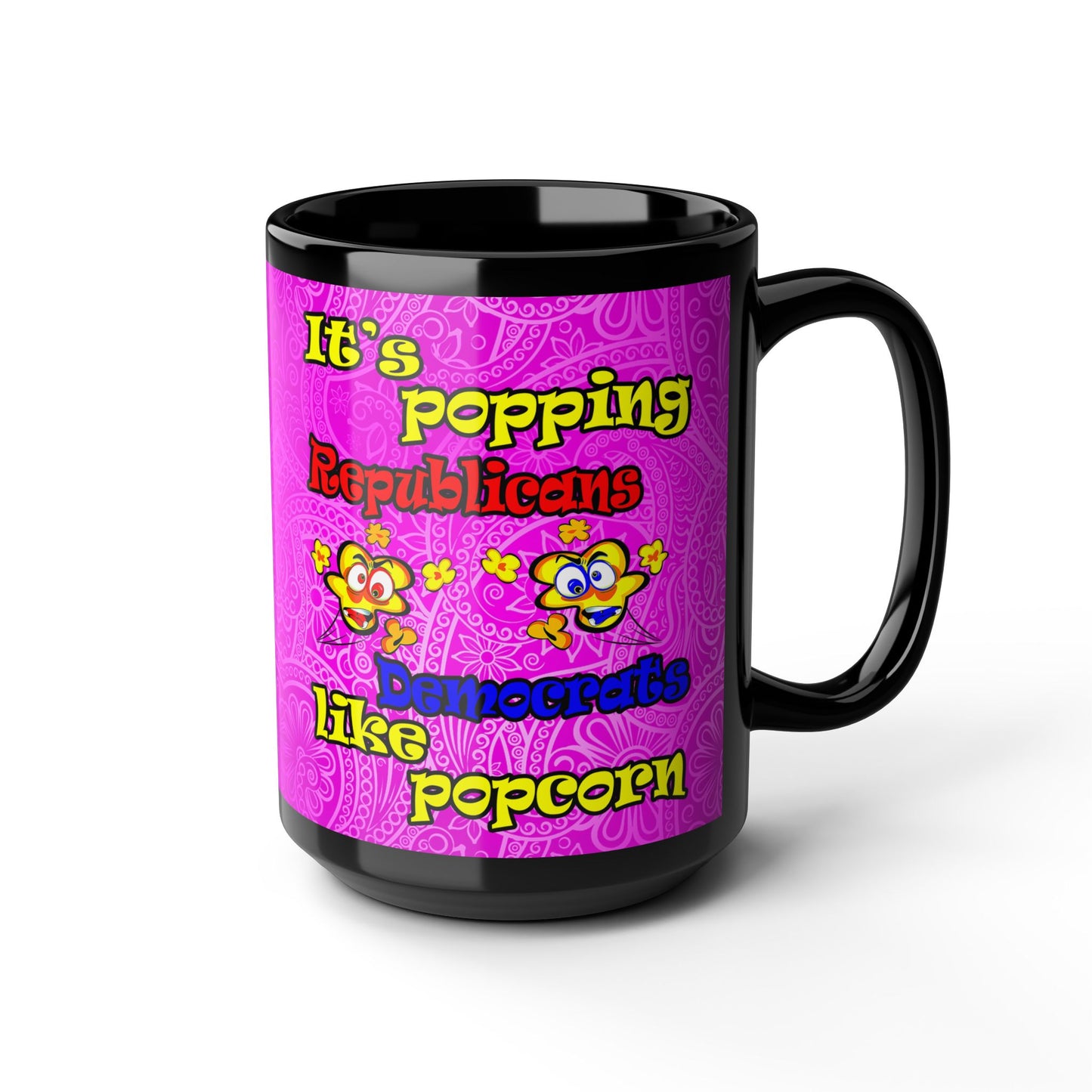 popping like popcorn - Black Mug (pink swirl)