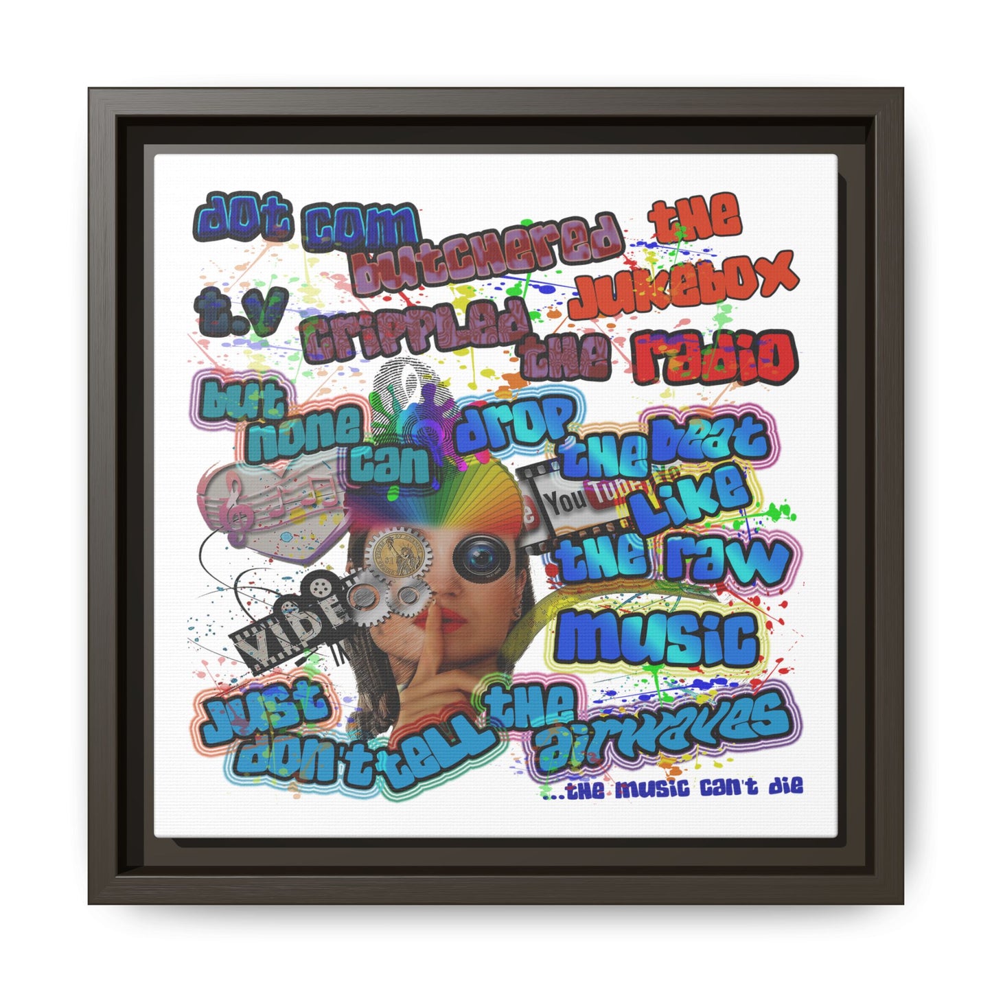 drop the beat - framed canvas art (white)
