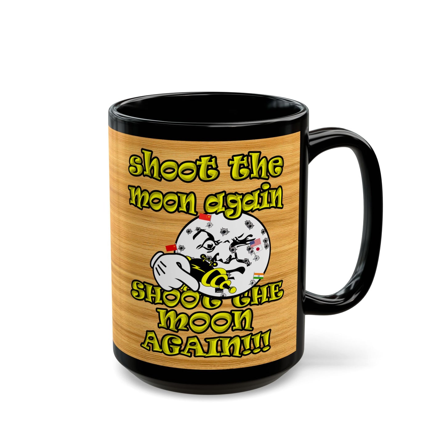 shoot the moon again - Black Mug (butterscotch wood finish)
