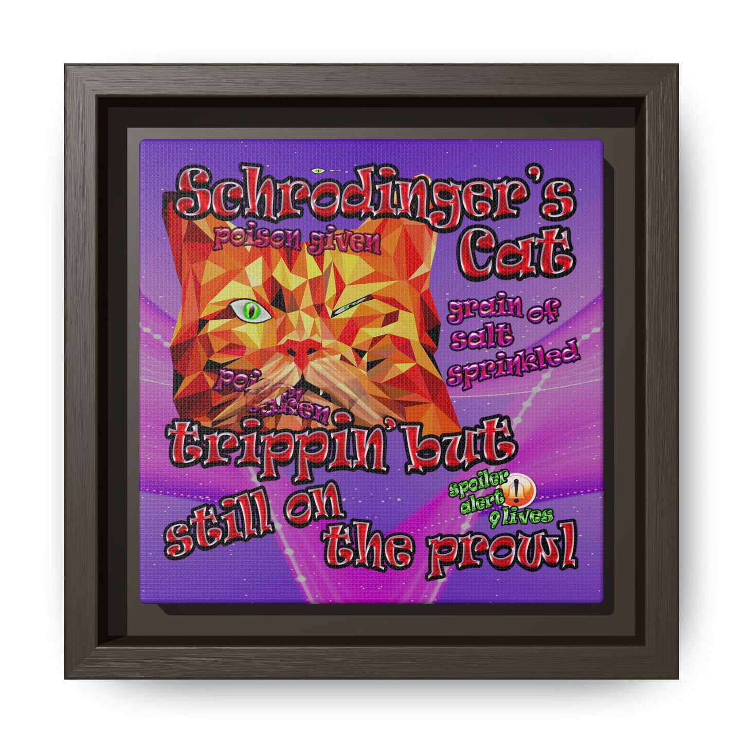 schrodinger's cat - framed canvas art (purple-pink wave)