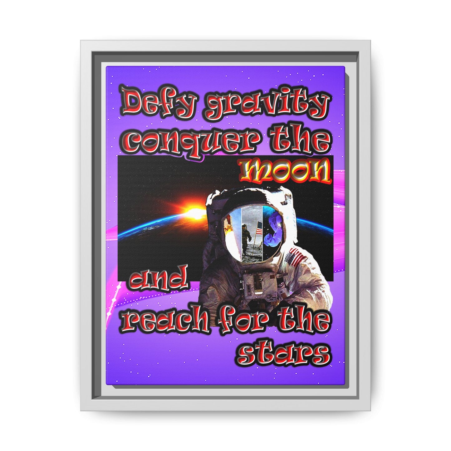 defy conquer reach - framed canvas art (purple-pink wave)