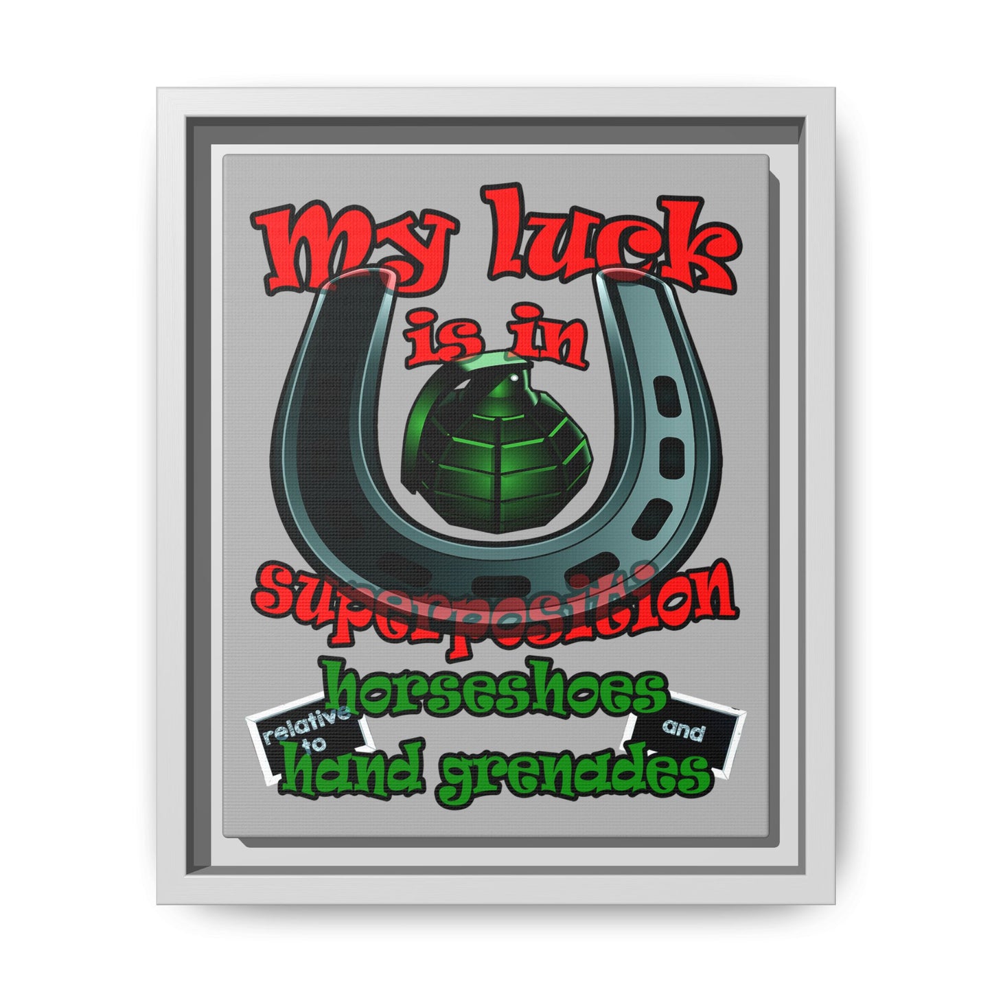 my luck - framed canvas art (light grey)