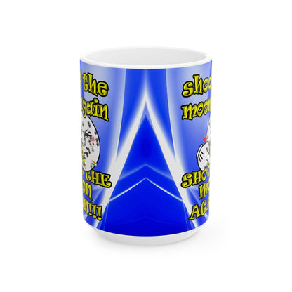shoot the moon again - White Mug (blue-white wave)
