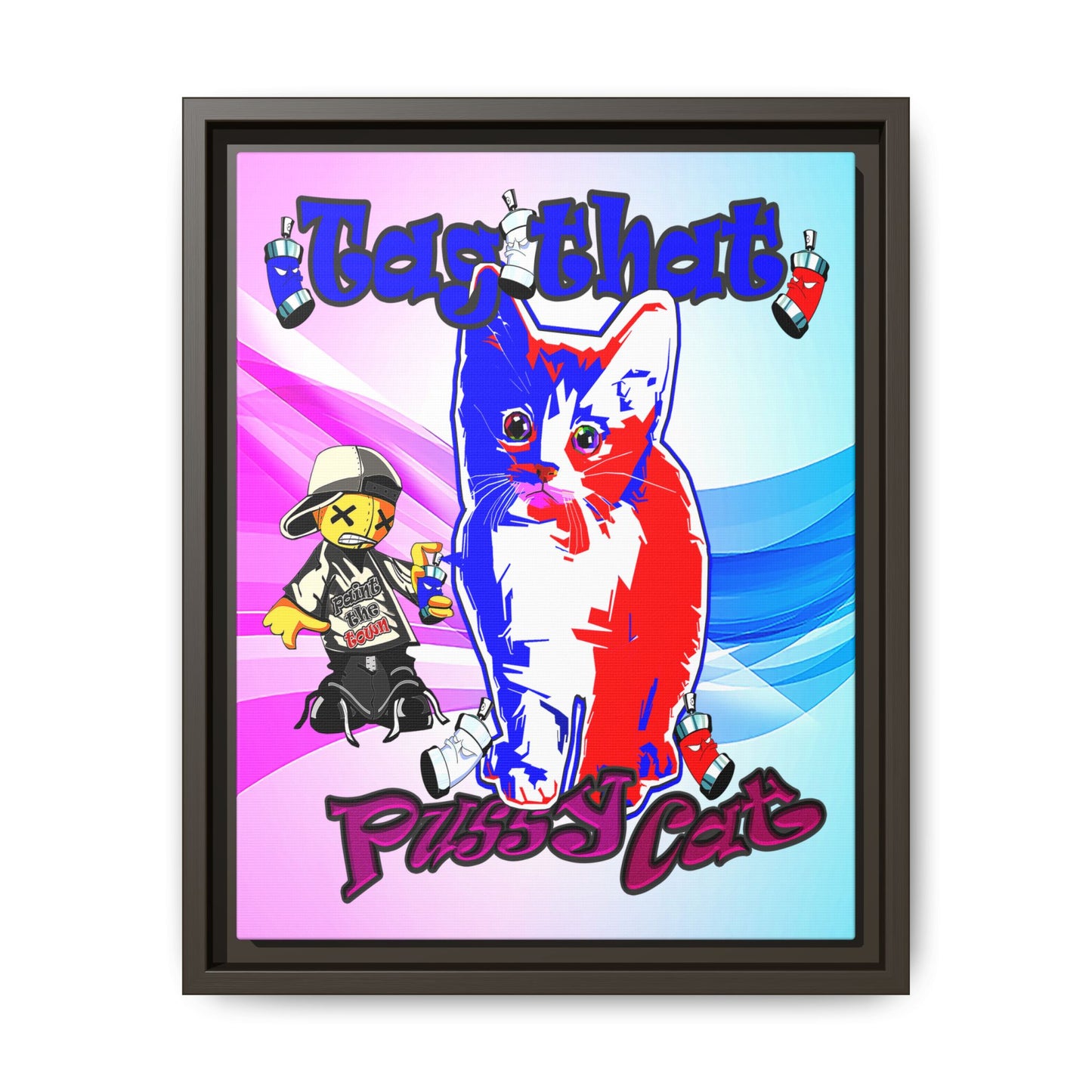 tag that - framed canvas art (light blue-pink wave)