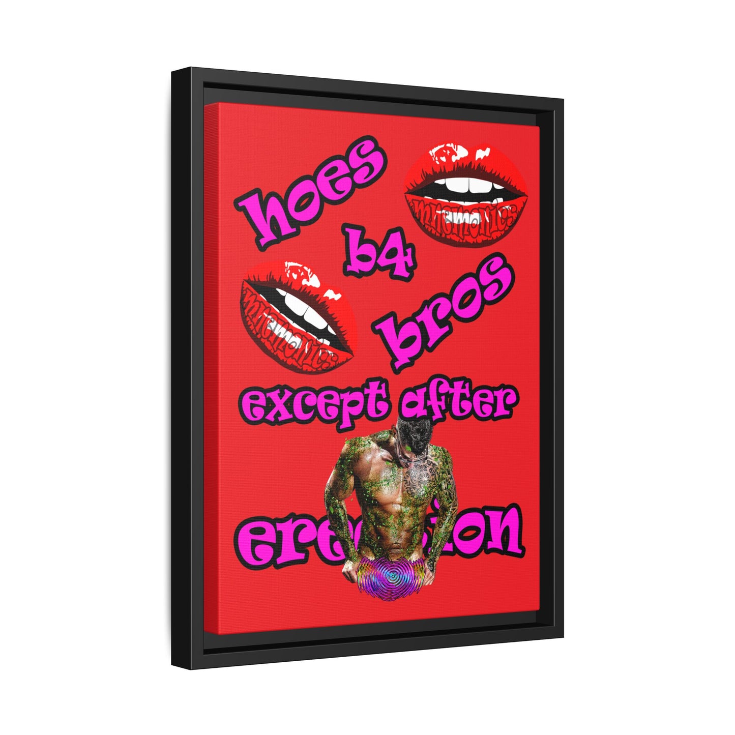 hoes b4 bros - framed canvas art (red)