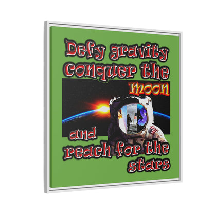 defy conquer reach - framed canvas art (green)