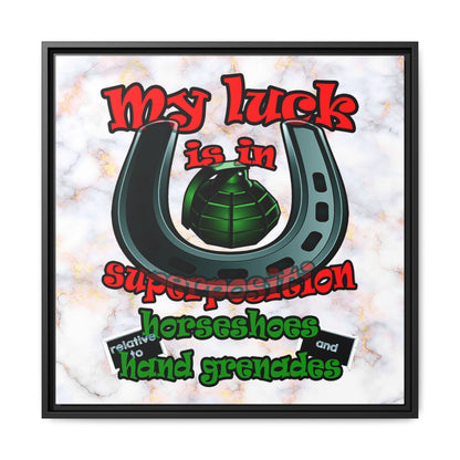 my luck - framed canvas art (white marble)