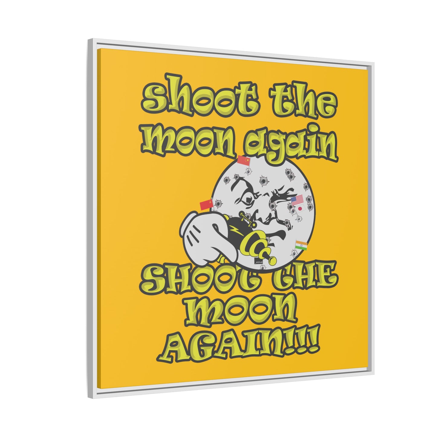shoot the moon again - framed canvas art (yellow)