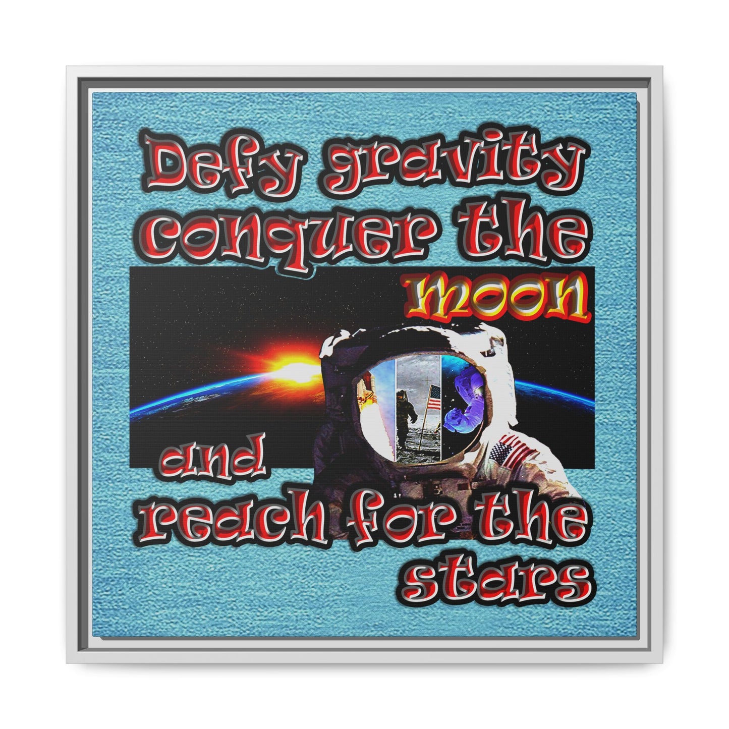 defy conquer reach - framed canvas art (faded blue)