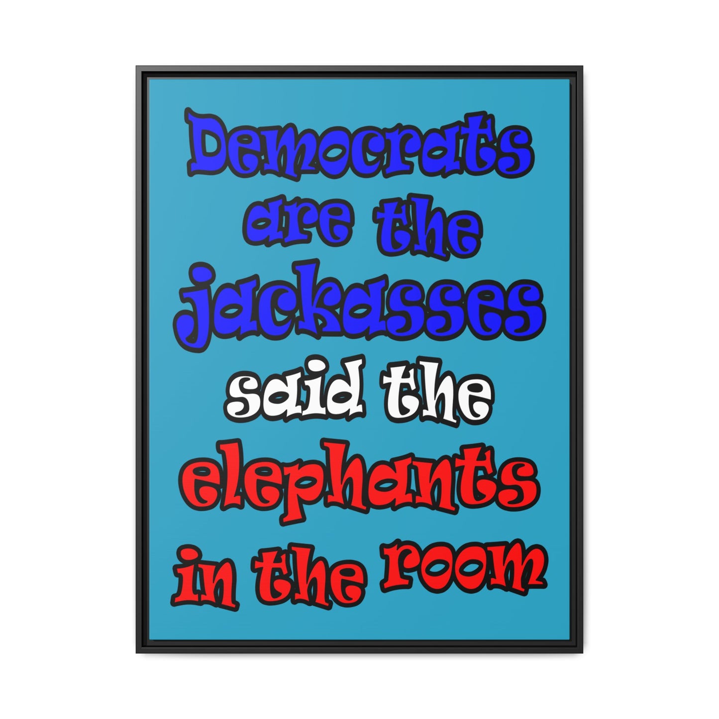 donkeys and elephants - framed canvas art (turquoise)