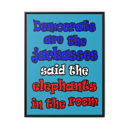donkeys and elephants - framed canvas art (turquoise)
