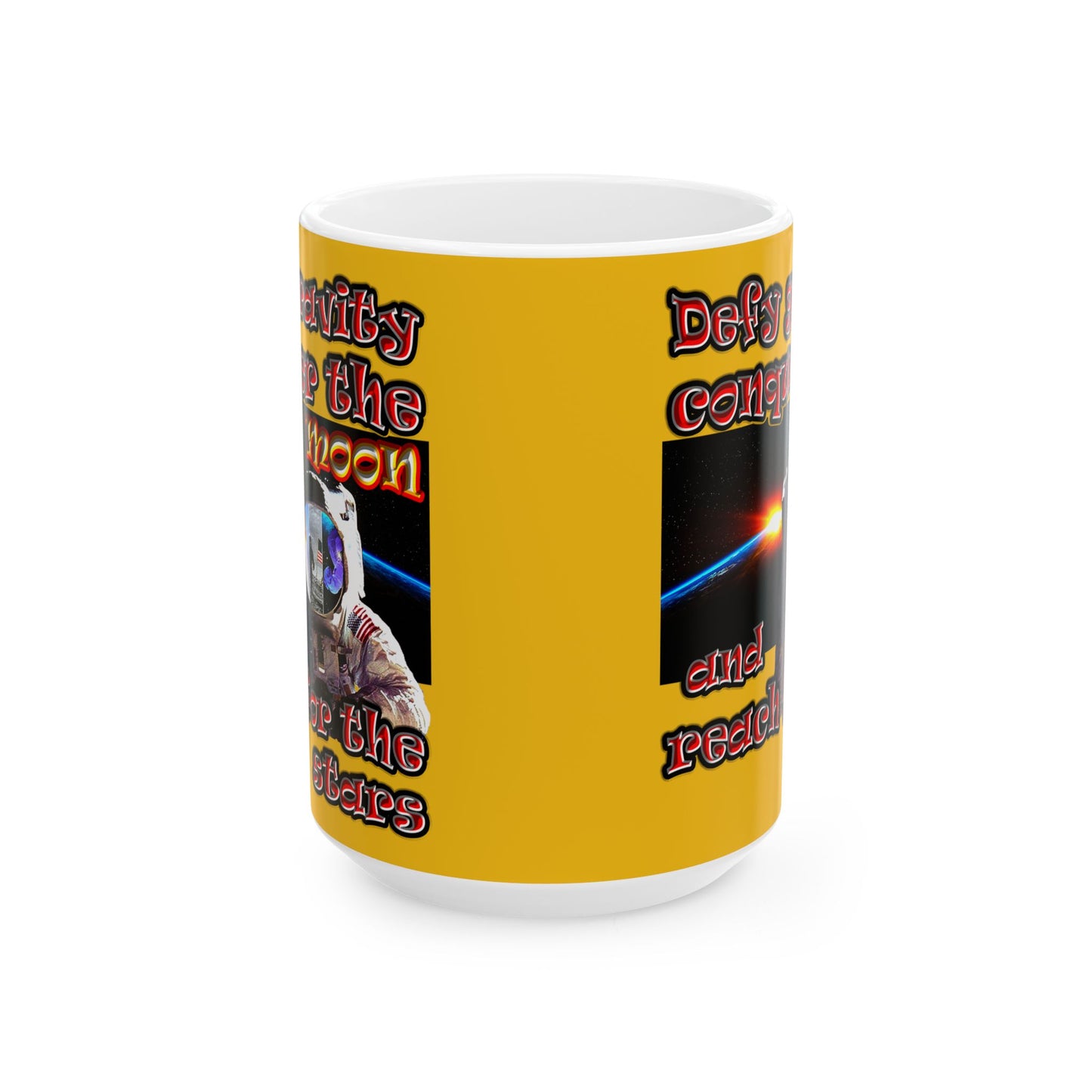 defy conquer reach - White Mug (yellow)