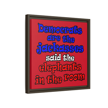 donkeys and elephants - framed canvas art (dark red)