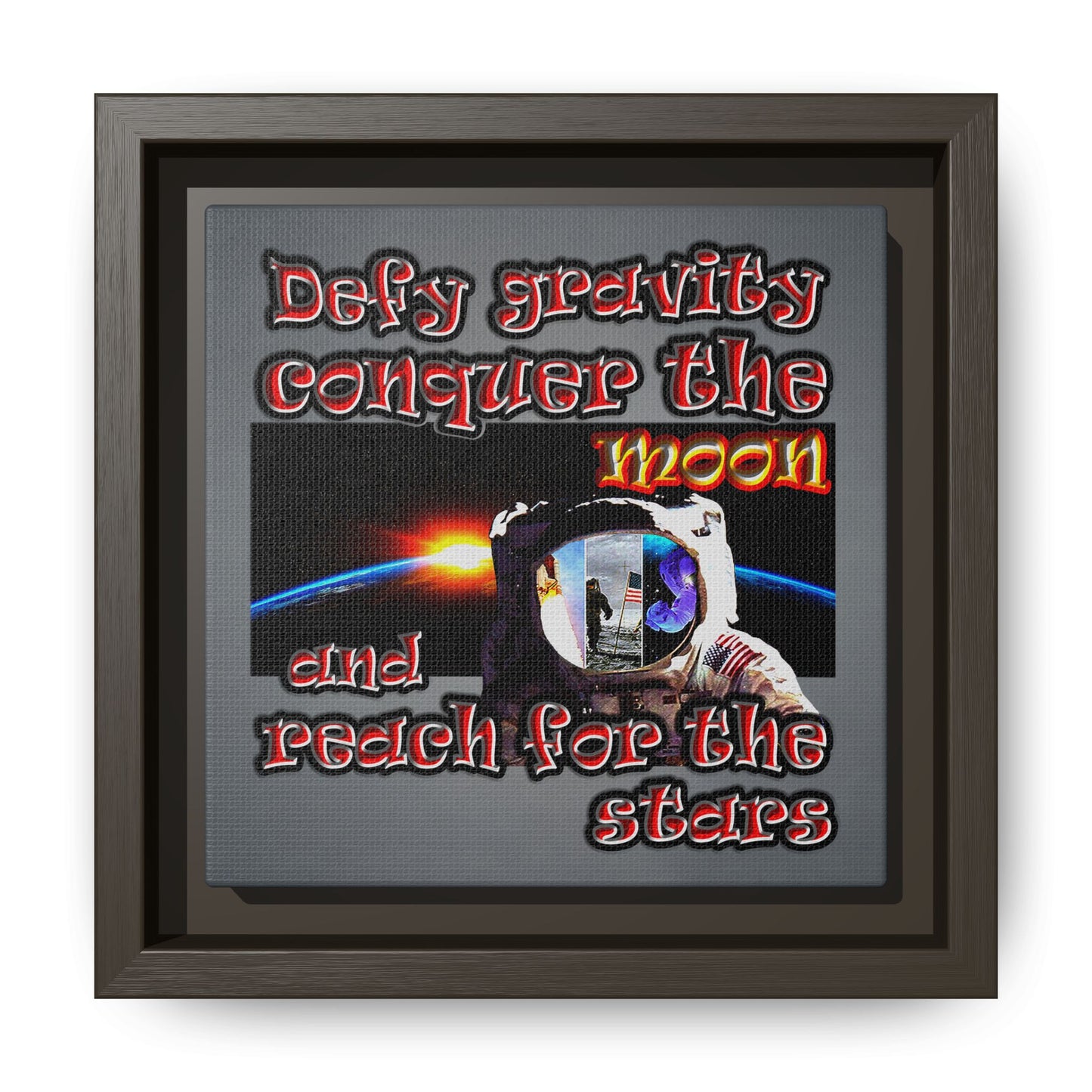 defy conquer reach - framed canvas art (grey-light grey)