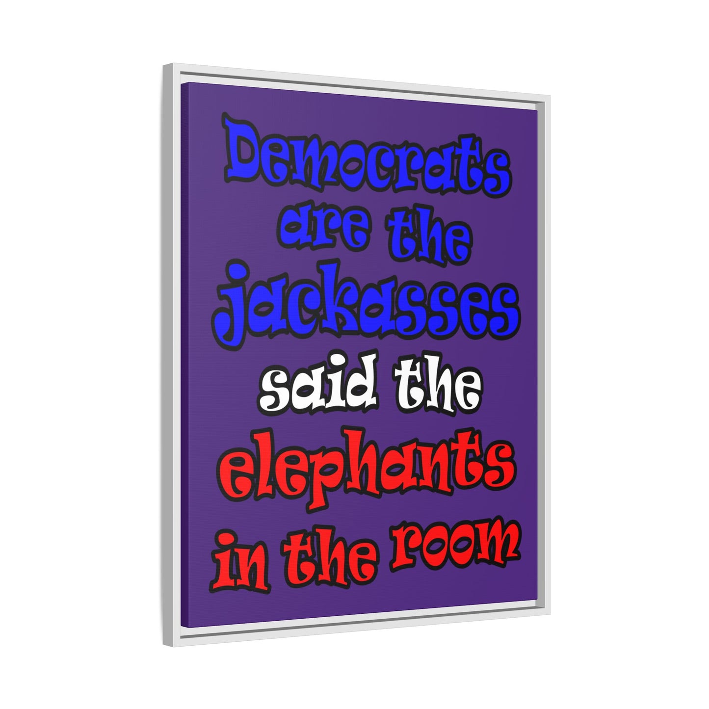 donkeys and elephants - framed canvas art (purple)